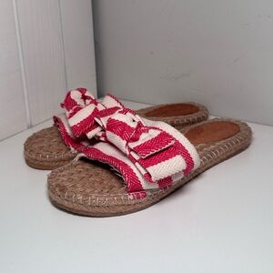Ethan Valdes Red and White Slide Sandals